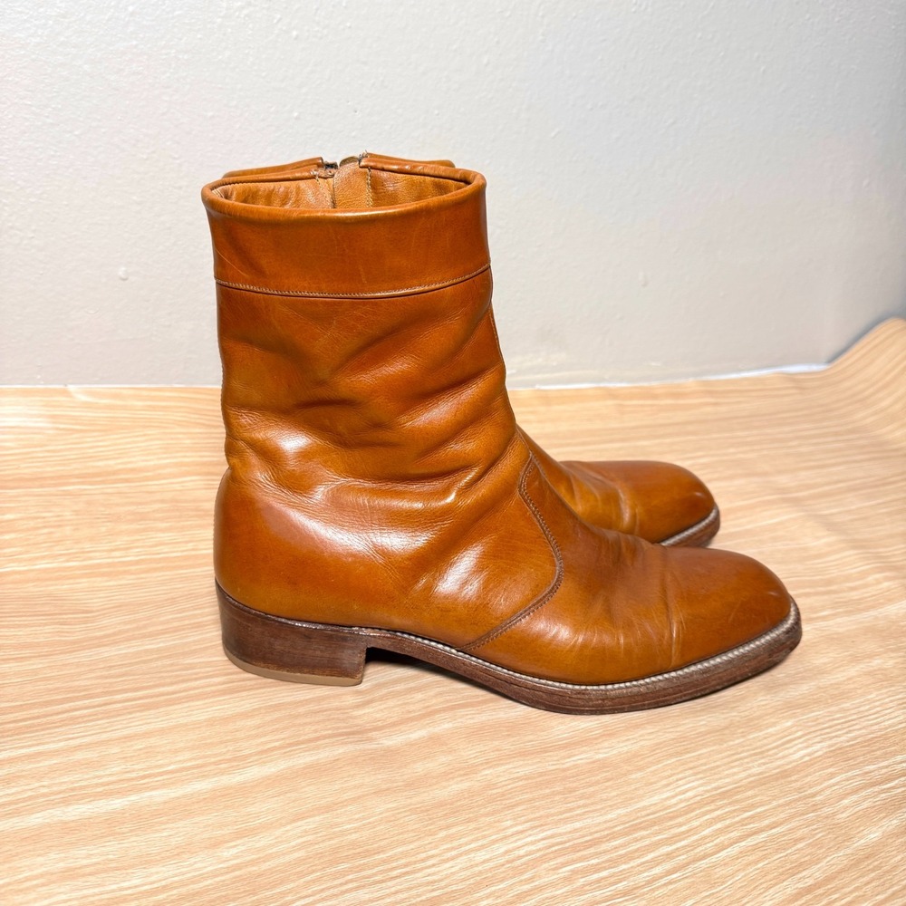 Vintage Nettleton Boots Mens US 10 Brown Leather Side Zipper Comfort Square Toe
